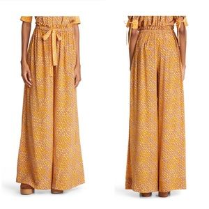 NWT Ulla Johnson Rilie Wide Leg Silk Paperbag Pants in Citrine, Size 4